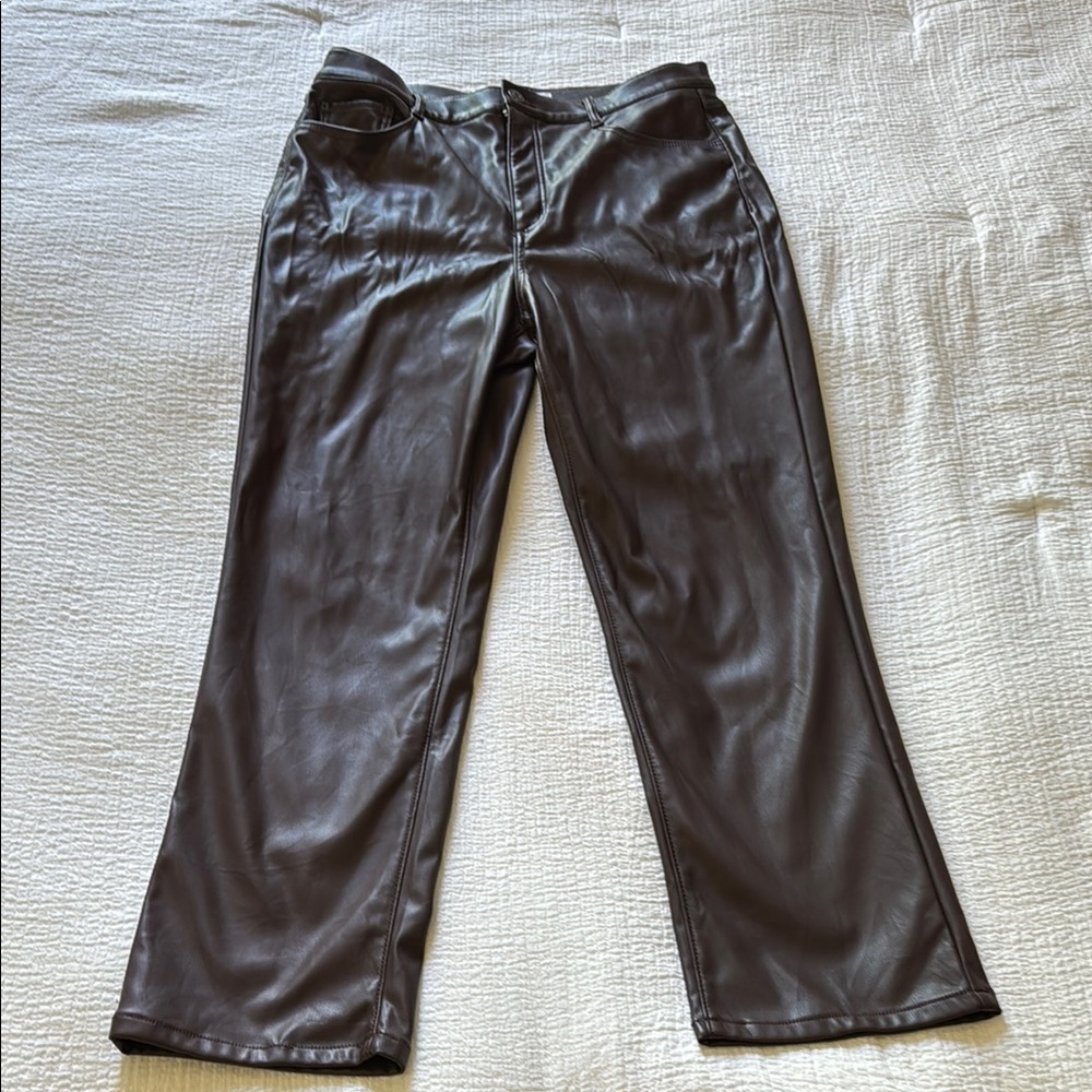 Loft Brown Faux Leather Cropped Pants